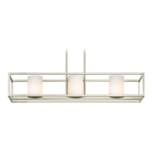 Design Classics Lighting Satin Nickel Linear Chandelier with Cylindrical Shade 1697-09 GL1028C