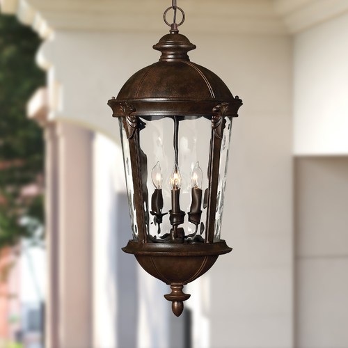 Hinkley Outdoor Hanging Light with Clear Glass in River Rock Finish 1892RK