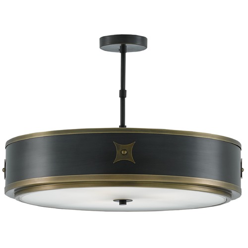 Currey and Company Lighting Huntsman Semi Flush in Satin Black/Antique Brass by Currey & Company 9000-0171