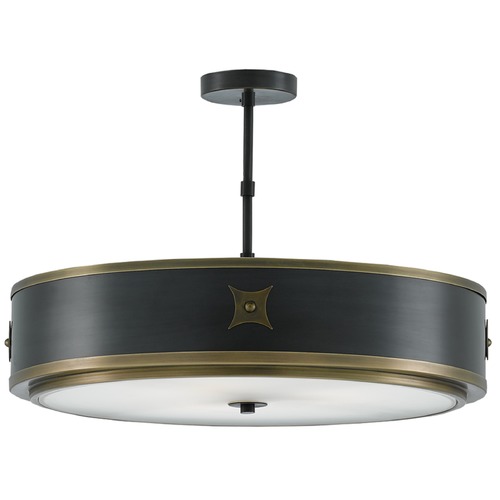 Huntsman Semi Flush in Satin Black/Antique Brass by Currey & Company