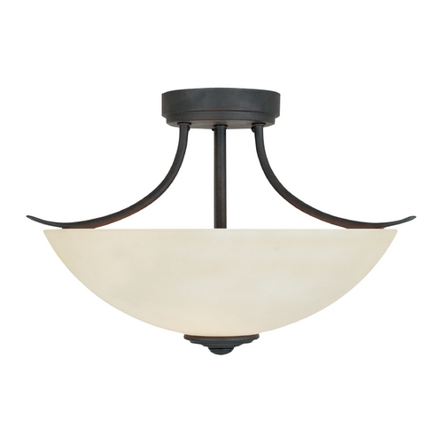 Semi-Flushmount Light with Beige / Cream Glass in Oil Rubbed Bronze Finish