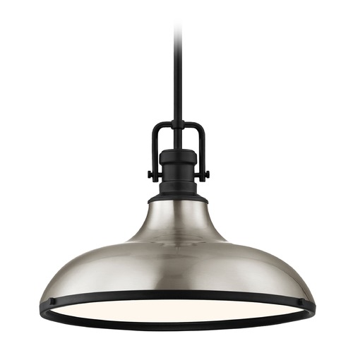 Farmhouse Satin Nickel Pendant Light with Black Accents 15.63-Inch Wide