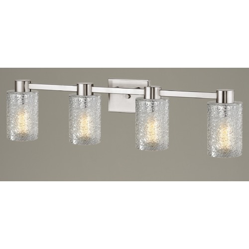 4-Light Ice Glass Bathroom Vanity Light Satin Nickel