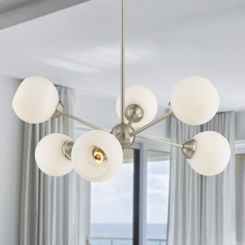 Design Classics Haus Satin Nickel Chandelier with Satin White Shades