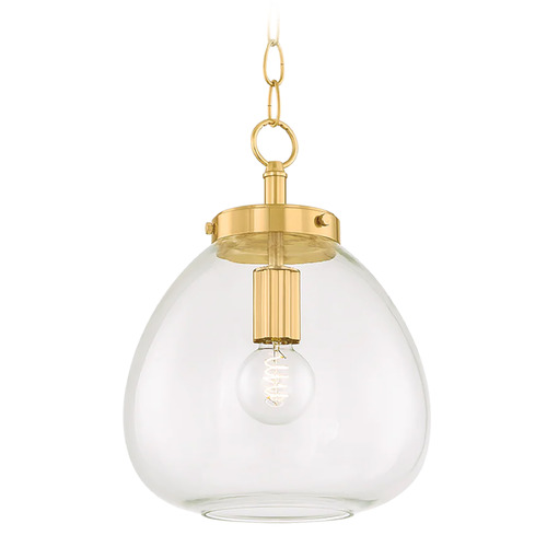 Mitzi Tara Small Aged Brass Clear Glass Pendant