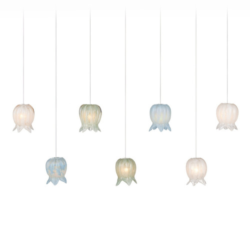 Currey and Company Polpo Blue / Green / White / Silver Multi-Light Pendant with Bell Shade