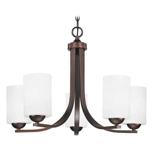 Dalton 5-Light Chandelier in Bronze with Satin White Cylinder Glass