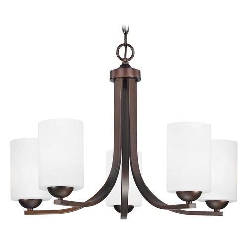 Design Classics Lighting Dalton 5-Light Chandelier in Bronze with Satin White Cylinder Glass 584-220 GL1028C