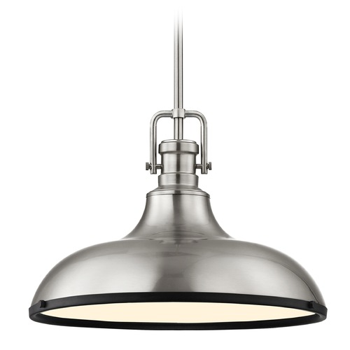 Industrial Pendant Light Satin Nickel and Black 15.63-Inch Wide