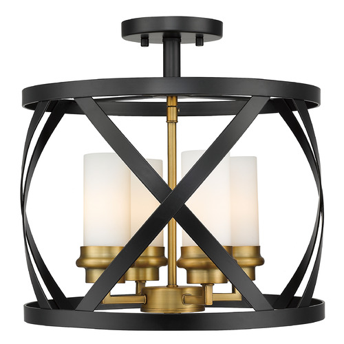 Z-Lite Malcalester Matte Black & Olde Brass Semi-Flush Mount by Z-Lite 481SF15-MB-OBR