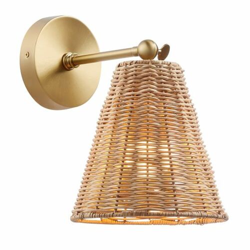 Rattan Adjustable & Convertible Wall Sconce in Natural Brass Set of 2