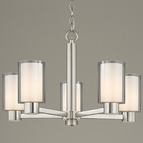Frosted Glass Chandelier Satin Nickel 5-Lt