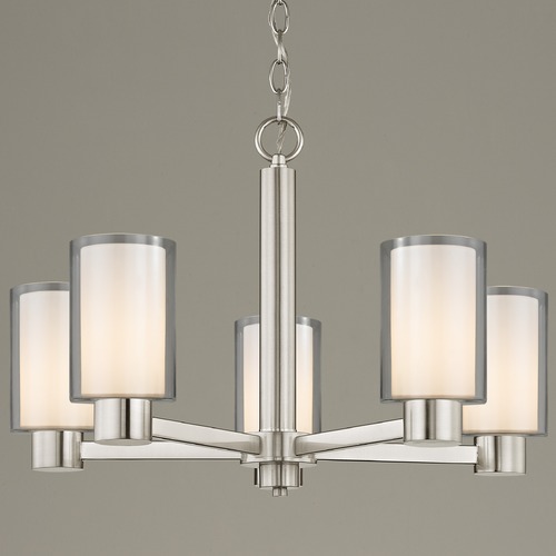 Design Classics Lighting Frosted Glass Chandelier Satin Nickel 5-Lt 2105-09 GL1061 GL1040C