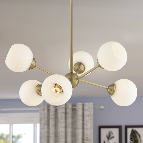 Design Classics Lighting Haus Sputnik Chandelier in Aged Brass with White Glass Globes 1832-AB G1832-WH