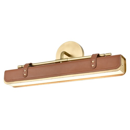 Valise Vintage Brass & Cognac Leather LED Bathroom Light by Alora Lighting