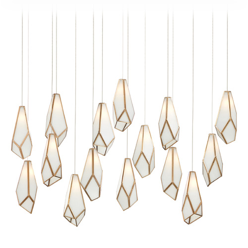 Currey and Company Glace Antique Brass & Silver Multi-Light Pendant with Abstract Shade