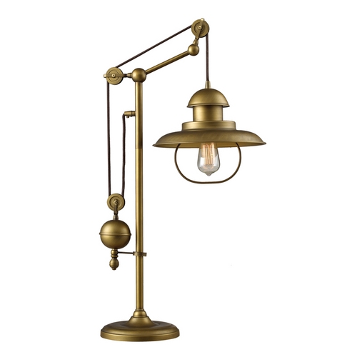 Elk Lighting Pulley Table Lamp with Cage Shade - Antique Brass Finish 65100-1