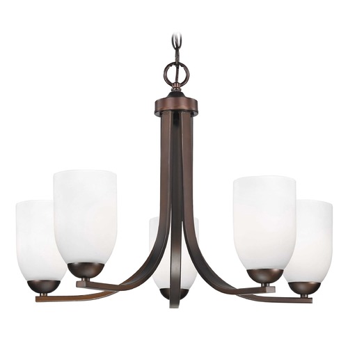 Design Classics Lighting Dalton 5-Light Chandelier in Bronze with Satin White Dome Glass 584-220 GL1028D