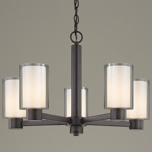 Design Classics Lighting Frosted Glass Chandelier Bronze 5-Lt 2105-220 GL1061 GL1040C