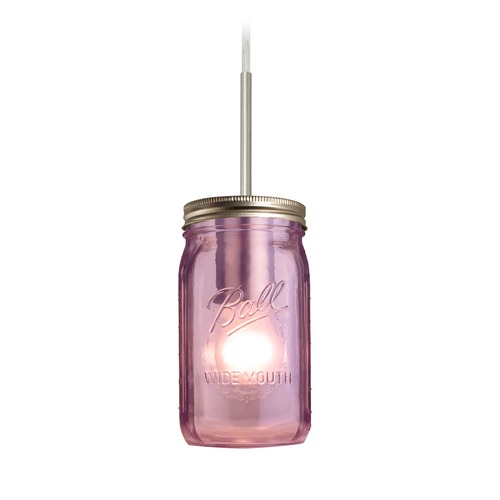 Canning Jar Light Mini-Pendant Purple Glass Satin Nickel