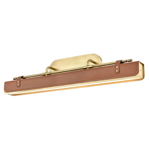 Valise Vintage Brass & Cognac Leather LED Bathroom Light by Alora Lighting