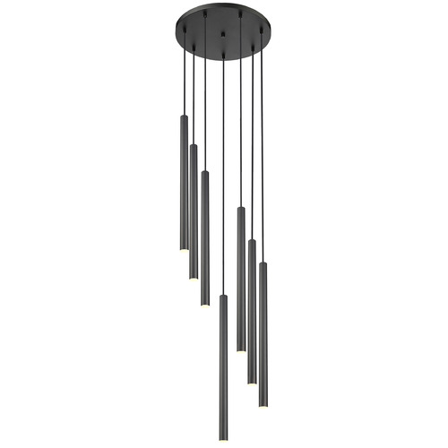 Z-Lite Z-Lite Forest Matte Black LED Multi-Light Pendant with Cylindrical Shade 919MP24-7R-MB-LED