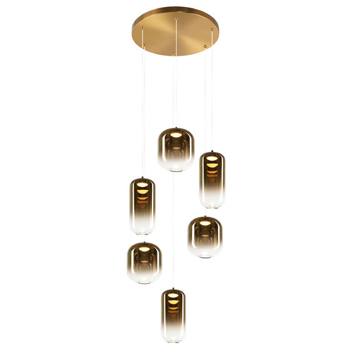 Matteo Lighting Refrax Aged Gold Brass LED Multi-Light Pendant with Cylindrical Shade