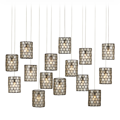 Currey and Company Lighting Currey & Company Regatta 15-Light Linear Multi-Drop Pendant Cupr Silver 9000-1051