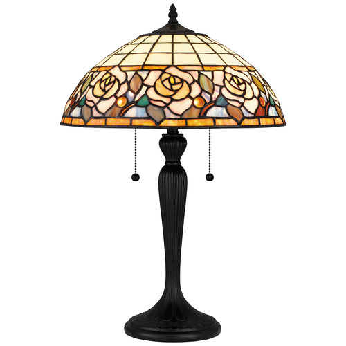 Quoizel Lighting Tiffany Matte Black Table Lamp with Bowl / Dome Shade