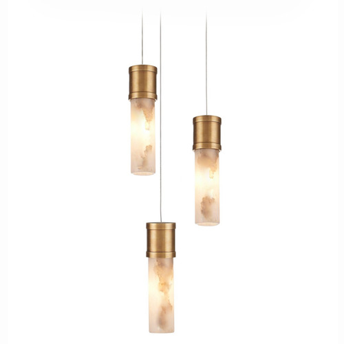 Currey and Company Cannula Vintage Brass / White / Silver Multi-Light Pendant with Cylindrical Shade