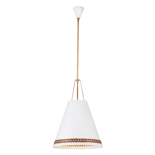 Brickell Pendant in White with Hazelnut Leather by Alora Lighting