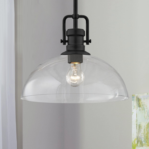 Design Classics Lighting Industrial Black Pendant Light with Clear Glass 13-Inch Wide 1763-07 G1785-CL