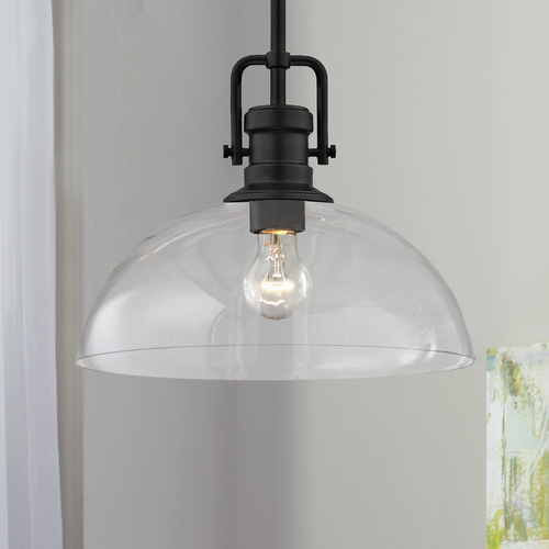 Industrial Black Pendant Light with Clear Glass 13-Inch Wide