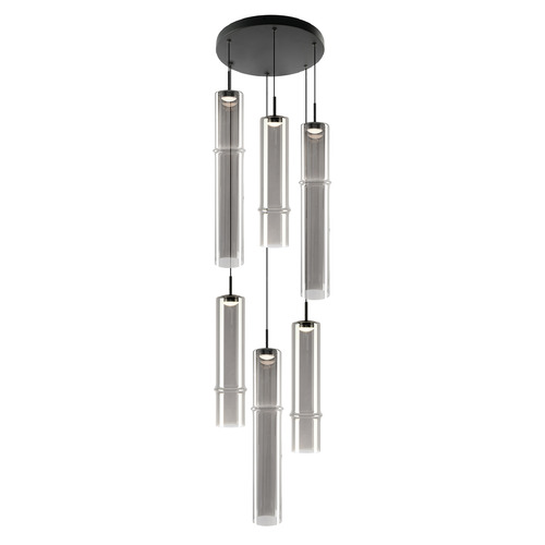 Matteo Lighting Matteo Lighting Bambu Matte Black LED Multi-Light Pendant with Cylindrical Shade C30606MBSM