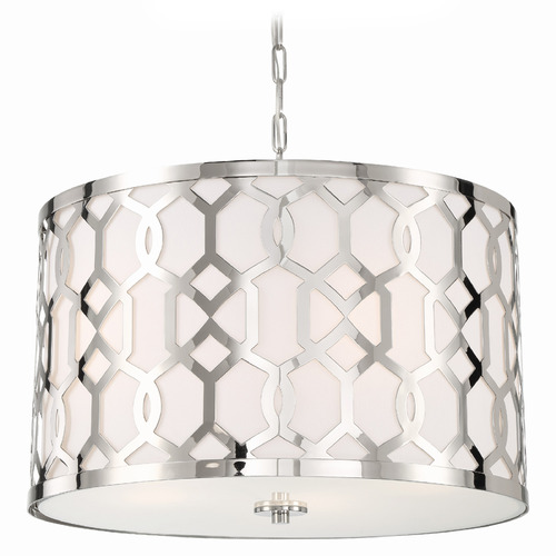 Crystorama Lighting Jennings Polished Nickel Pendant Light with Drum Shade