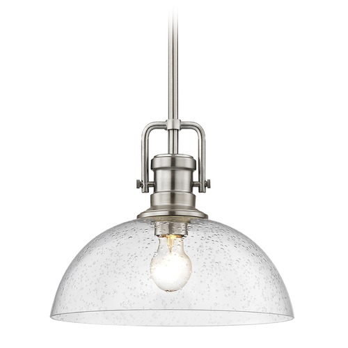 Design Classics Lighting Industrial Satin Nickel Pendant Light Seeded Glass 13-Inch Wide 1763-09 G1785-CS