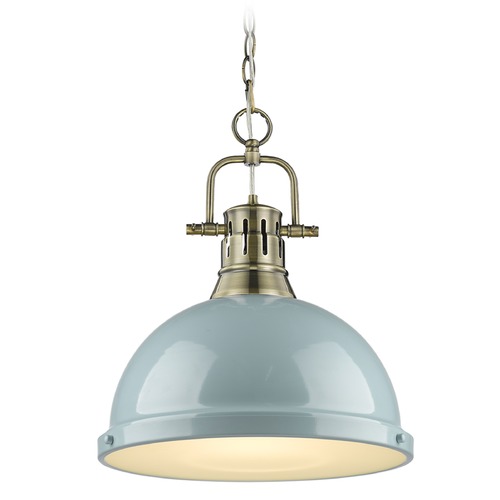 Duncan Large Pendant in Aged Brass & Seafoam by Golden Lighting