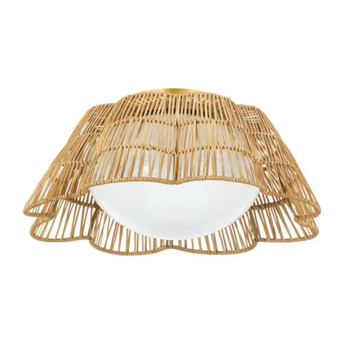Rosa 18-Inch Rattan Flush Mount in Brass by Mitzi by Hudson Valley