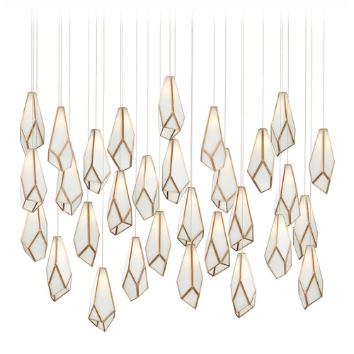 Currey and Company Glace Antique Brass & Silver Multi-Light Pendant with Abstract Shade