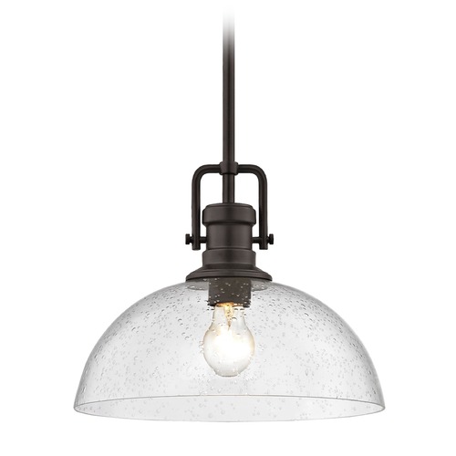 Seeded Glass Pendant Light Bronze 13-Inch Wide