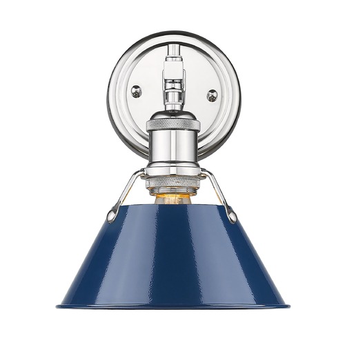Golden Lighting Orwell Wall Sconce in Chrome & Navy Blue by Golden Lighting 3306-BA1CH-NVY