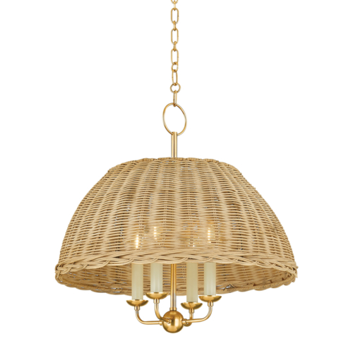 Arwen Rattan Chandelier in Aged Brass by Mitzi by Hudson Valley