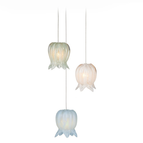 Currey and Company Polpo Blue / Green / White / Silver Multi-Light Pendant with Bell Shade