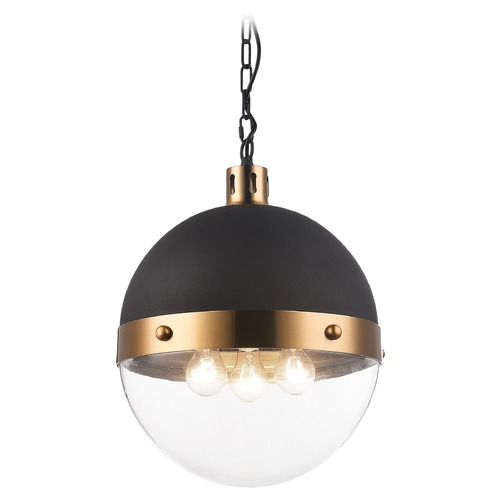 Matteo Lighting Torino Matte Black & Aged Gold Pendant by Matteo Lighting C61803AGCL