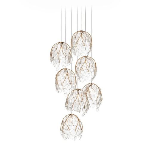 Currey and Company Banyan Antique Brass / Clear / Silver Multi-Light Pendant