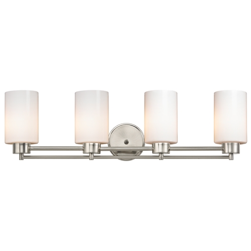 Design Classics Lighting Modern Bathroom Light with White Glass in Satin Nickel Finish 704-09 GL1024C