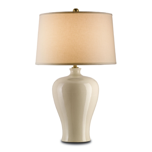 Currey and Company Lighting Cream Crackle Table Lamp with Drum Shade