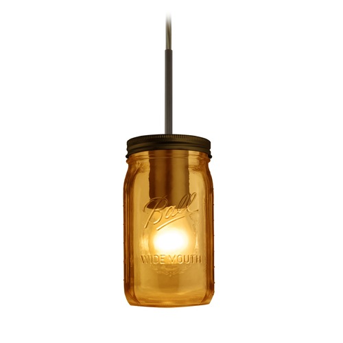 Canning Jar Light Mini-Pendant Amber Glass Bronze