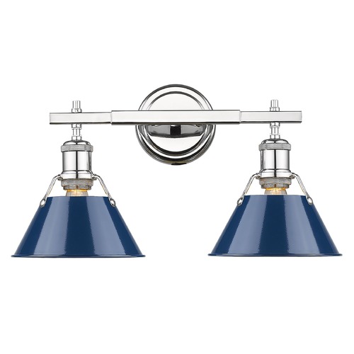 Golden Lighting Orwell 18.25-Inch Bath Light in Chrome & Navy Blue by Golden Lighting 3306-BA2CH-NVY