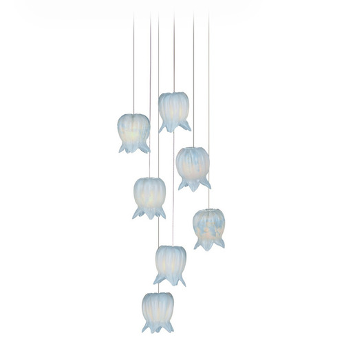 Currey and Company Polpo Blue / Silver Multi-Light Pendant with Bell Shade